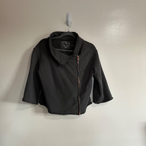 Frank & Eileen Tee Lab Asymmetrical Zip Up Raw Hem Fleece Gray Moto Jacket, XS - Picture 5 of 7